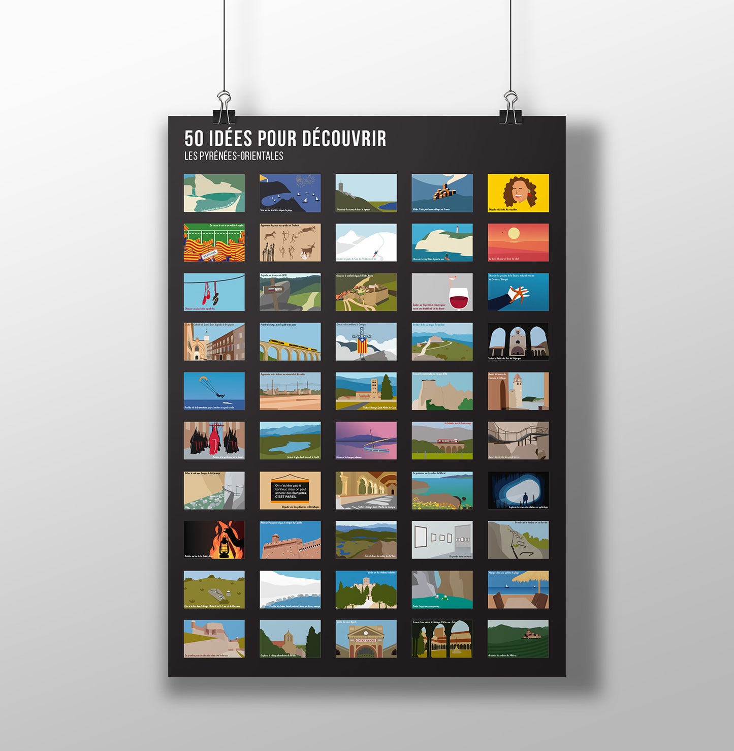 Poster full illustrations - 50 idées pour découvrir les Pyrénées - Orientales