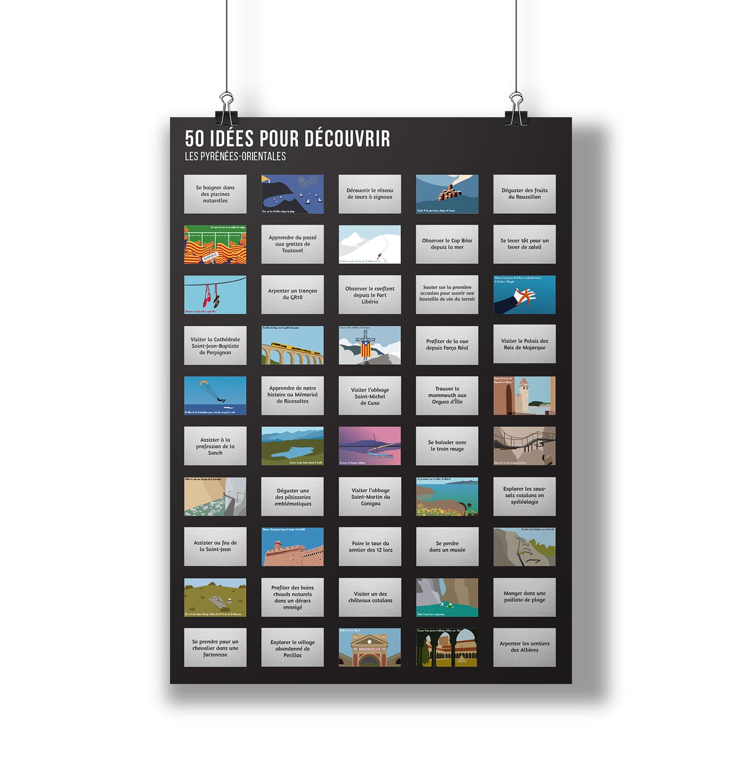 Poster full illustrations - 50 idées pour découvrir les Pyrénées - Orientales